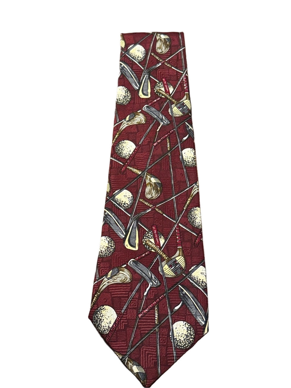 Silk House Burgundy Golf Pattern Men's Tie Golf Clubs & Balls OSFM